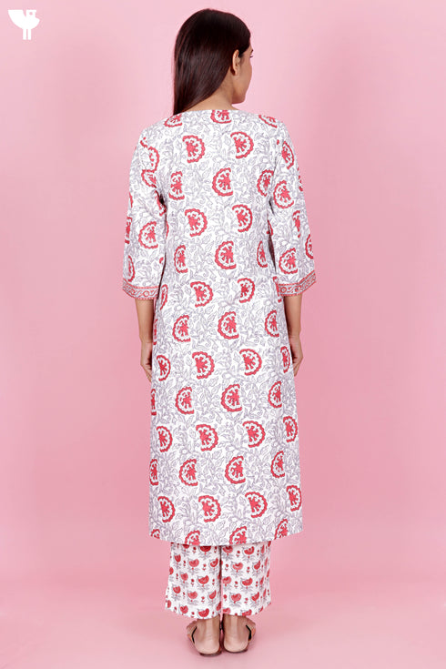 Bizzy Lizzy Kurta And Pant Set With Kota Dupatta In Block Print
